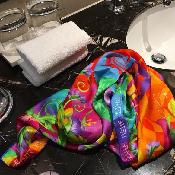 Pure silk square scarf floral wrap "Chakras" - chakra symbols - Picture 6 of 9